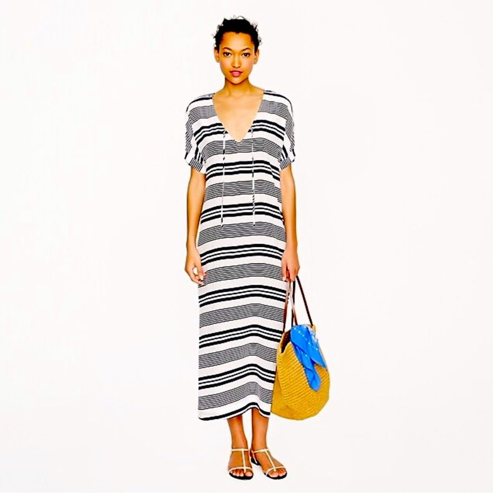 J CREW Striped Silk Maxi Caftan Dress Resort Coverup S